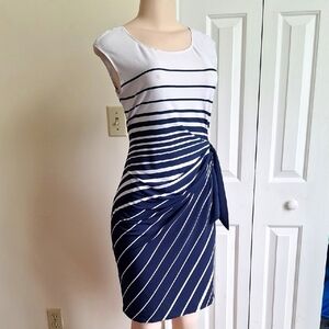 Motherhood Navy and White Striped Midi Dress Size S